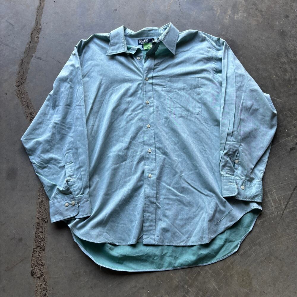 Polo Ralph Lauren Shirt Men's 18 34/35 Blue Green Andrew Button Up Long Sleeve